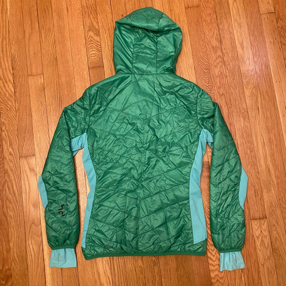 Powderhorn Green Lightweight Puffer Jacket Full Zip Hooded Layer Womens Medium - Picture 3 of 8